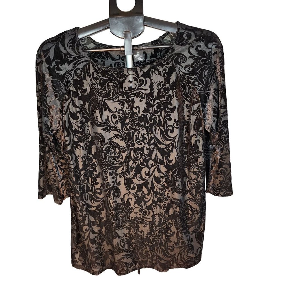 New Directions 1X Curvy Black‎ Velvet Semi Sheer Scoop Top & Tank NWT